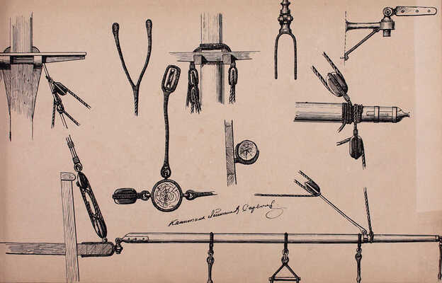 [Большая редкость]. Опыт изложения чертежами работ по вооружению и управлению судами / Составил Гардемарин Петрушевский. [Б. г.], 1885.